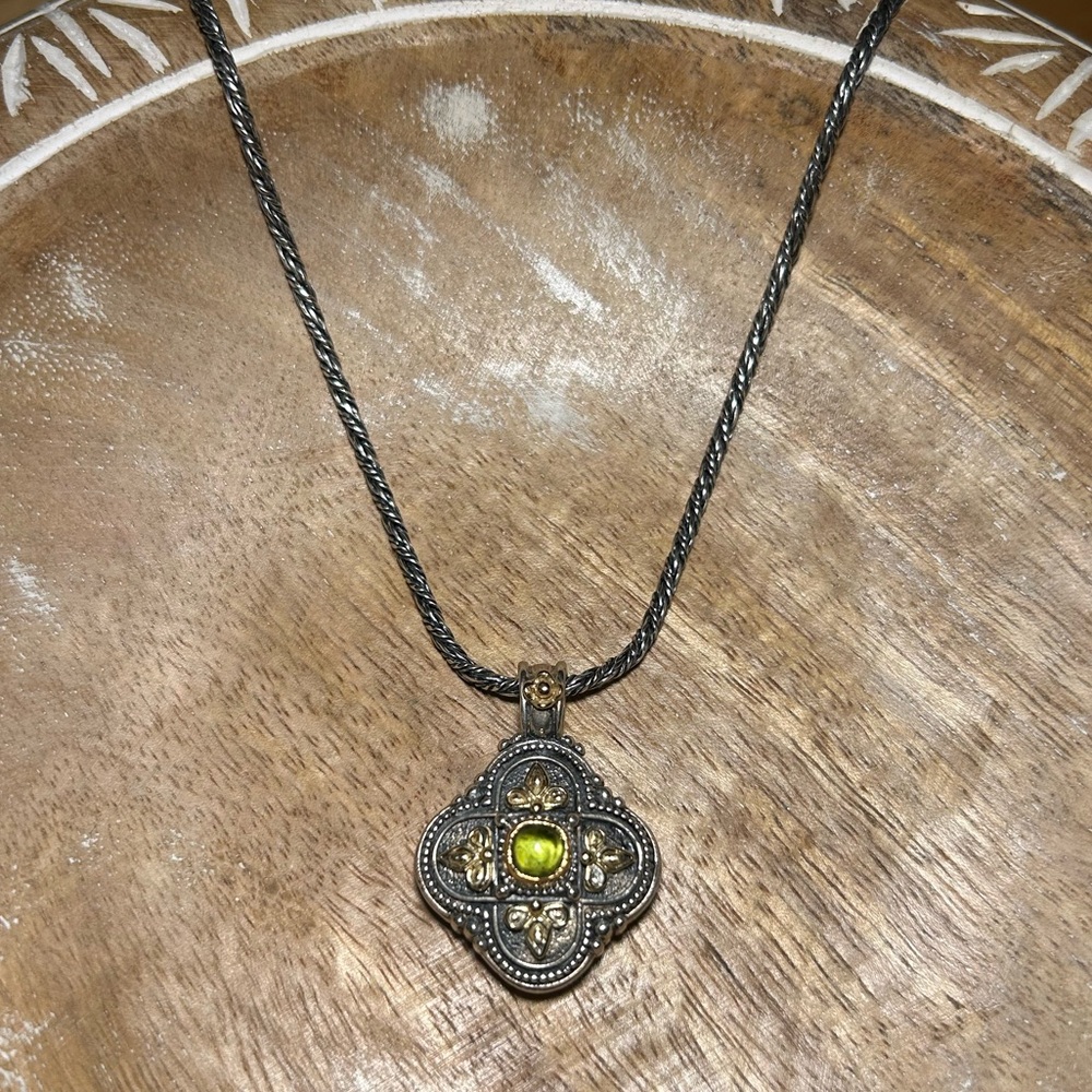 Konstantino 925 Sterling Silver & 18K Gold Peridot Cabochon Pendant Necklace